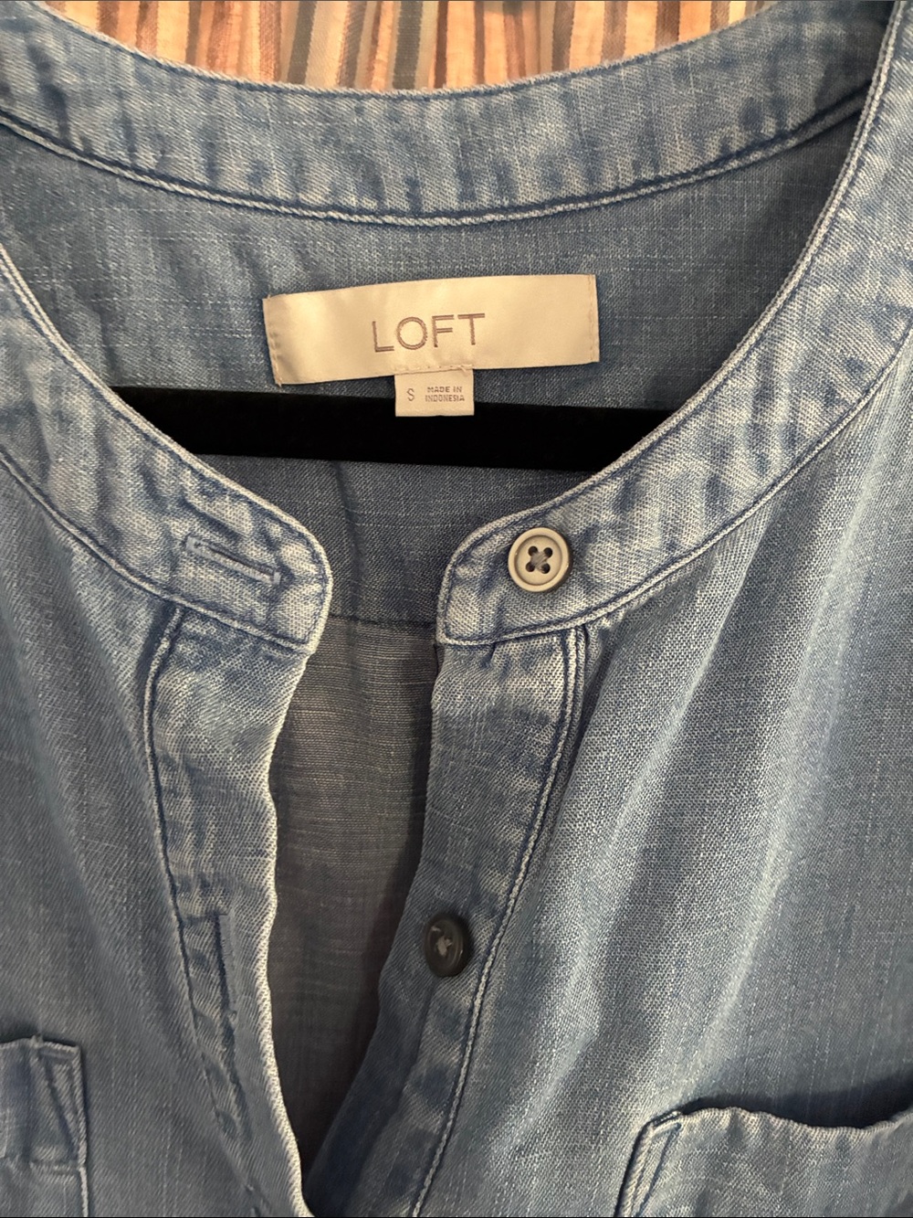 LOFT Light Blue Short-Sleeve Button-Front Top - Picture 2 of 7